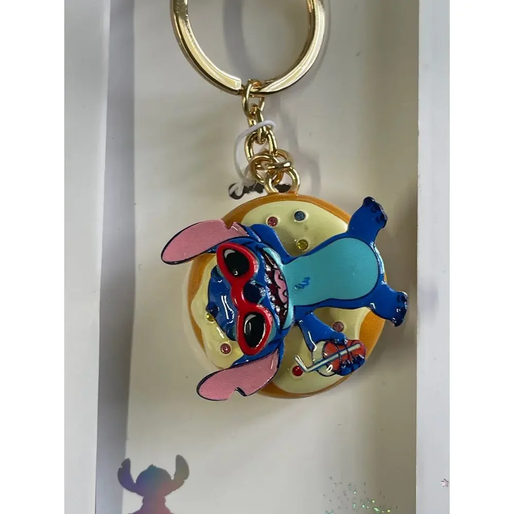Disney Stitch Donut Floatie Spinner Keychain Charm Clip Gold Tone Sunglasses NEW